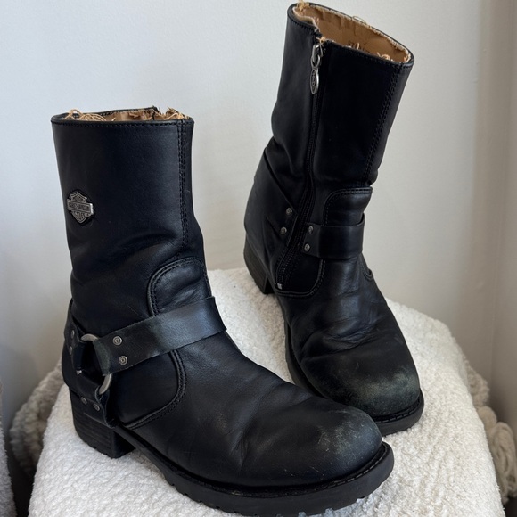 Harley-Davidson Shoes - Harley-Davidson Women’s Black Leather Harness Moto Boots with Zip Sz 8.5